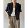 Blazers Women 3 Colors Office Lady New Short Sleeve Pockets Thin Summer Cropped All-match Simple College Quality Soft Streetwear