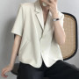 Blazers Women 3 Colors Office Lady New Short Sleeve Pockets Thin Summer Cropped All-match Simple College Quality Soft Streetwear
