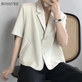 Blazers Women 3 Colors Office Lady New Short Sleeve Pockets Thin Summer Cropped All-match Simple College Quality Soft Streetwear