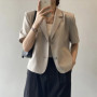 Blazers Women 3 Colors Office Lady New Short Sleeve Pockets Thin Summer Cropped All-match Simple College Quality Soft Streetwear