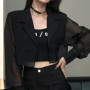 Blazers Women Back-slit Design Sun-proof See-through Casual Ins Korean Fashion Summer Outerwear Cropped Trendy Harajuku Chic