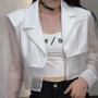 Blazers Women Back-slit Design Sun-proof See-through Casual Ins Korean Fashion Summer Outerwear Cropped Trendy Harajuku Chic