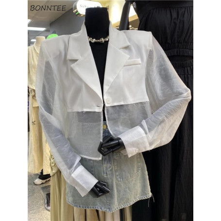 Blazers Women Back-slit Design Sun-proof See-through Casual Ins Korean Fashion Summer Outerwear Cropped Trendy Harajuku Chic