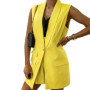 Summer Women Vest Sleeveless Single Button Flap Pockets Mid Length Fashion Solid Color Lapel Office Suit Waistcoat