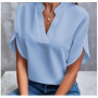 Summer Elegant Women's Blouse New V-neck Short Sleeve Solid Color Loose Shirt Casual White Tops Office Lady Blouses