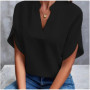 Summer Elegant Women's Blouse New V-neck Short Sleeve Solid Color Loose Shirt Casual White Tops Office Lady Blouses