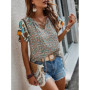 Summer Floral Print Blouses For Women Fashion V Neck Short Sleeve Boho Beach Casual Tops Female Elegant Shirt New Womenes
