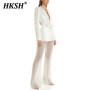 HKSH Autumn New Women Sexy Chic Hollow Out Embroidered Flares Three-dimensional Flower Blazer Pearl Mesh Sheer Long Pants HK6147