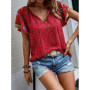 Summer Floral Print Blouses For Women Fashion V Neck Short Sleeve Boho Beach Casual Tops Female Elegant Shirt New Womenes
