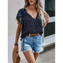 Summer Floral Print Blouses For Women Fashion V Neck Short Sleeve Boho Beach Casual Tops Female Elegant Shirt New Womenes