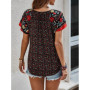 Summer Floral Print Blouses For Women Fashion V Neck Short Sleeve Boho Beach Casual Tops Female Elegant Shirt New Womenes