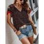 Summer Floral Print Blouses For Women Fashion V Neck Short Sleeve Boho Beach Casual Tops Female Elegant Shirt New Womenes