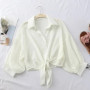 Chiffon Shirts Women 2025 Summer Half Sleeve Buttoned Up Shirt Loose Casual Blouse Tie Waist Elegant Blouses for Women