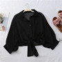 Chiffon Shirts Women 2025 Summer Half Sleeve Buttoned Up Shirt Loose Casual Blouse Tie Waist Elegant Blouses for Women