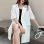 Korean Women Leisure Short Sleeved Suit Coat Summer Female Fashion Blazer Jacket Ladies Solid Color Mid Length Version Outerwear