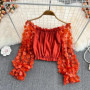 Off Shoulder Sexy Lace Blouses Women 2025 Spring Summer Korean Fashion Long Sleeve Tops Slim Flower Transparent Chiffon Shirts