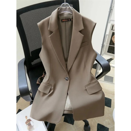 Korean Vest 2024 NEW Spring Summer Women's Blazer Korean Slim Sleeveless Jacket Fashion Wild Lined Coat Single Buckle Suit Vest