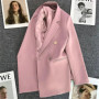 Candy Color OL Blazer Spring Autumn Notched Long Sleeve Double Breasted Metal Button Slim Pocket Blazer Coats ZXFS-S602