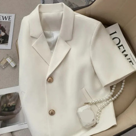 Lucyever Summer Shorts Sleeve Women's Jacket Korean Fashion Notched Neck Office Work Blazer for Women Casual Simple Suit Jackets