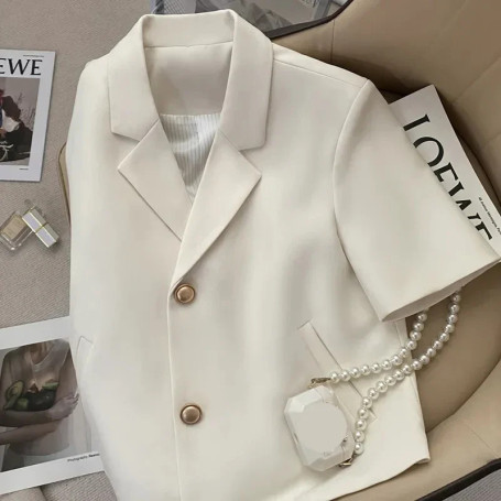 Lucyever Summer Shorts Sleeve Women's Jacket Korean Fashion Notched Neck Office Work Blazer for Women Casual Simple Suit Jackets