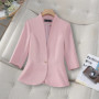 NAVIU Women's Pink Apricot Black Casual Blazer Half Sleeve Single Button Slim Fit Jacket for Spring Summer Fashion Formal Coat