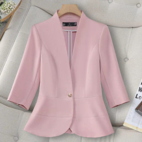 NAVIU Women's Pink Apricot Black Casual Blazer Half Sleeve Single Button Slim Fit Jacket for Spring Summer Fashion Formal Coat