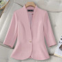 NAVIU Women's Pink Apricot Black Casual Blazer Half Sleeve Single Button Slim Fit Jacket for Spring Summer Fashion Formal Coat