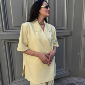 Women's Suit Jackets Loose Lapel One Button Short Sleeve Blazers 2025 Summer Elegant Lady Office Outwear Street