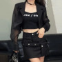 Sun-proof Blazers Women Cropped See-through Back-slit Aesthetic Patchwork Streetwear Office Lady Fashionable Outwear E7321