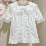 Matakawa Ruffles Blouses Spring Summer Japanese Style Puff Sleeve Fashion Women Shirts Retro Sweet Peter Pan Collar Blusas Mujer