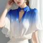 618 Ladies Fashion Loose Chiffon Gradient Color Blouse Tops Simplicity Elegant Trend Summer Popular and Unique Small Shirts