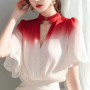618 Ladies Fashion Loose Chiffon Gradient Color Blouse Tops Simplicity Elegant Trend Summer Popular and Unique Small Shirts