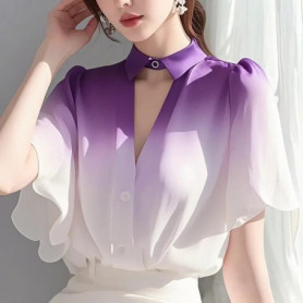 618 Ladies Fashion Loose Chiffon Gradient Color Blouse Tops Simplicity Elegant Trend Summer Popular and Unique Small Shirts