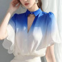 618 Ladies Fashion Loose Chiffon Gradient Color Blouse Tops Simplicity Elegant Trend Summer Popular and Unique Small Shirts