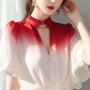 618 Ladies Fashion Loose Chiffon Gradient Color Blouse Tops Simplicity Elegant Trend Summer Popular and Unique Small Shirts