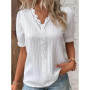 Women's Summer New Top Solid Sexy V-Neck Hollow Short Sleeve Shirt Fashion Splice Plus Size Blouse Loose Street Apparel