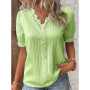 Women's Summer New Top Solid Sexy V-Neck Hollow Short Sleeve Shirt Fashion Splice Plus Size Blouse Loose Street Apparel