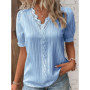 Women's Summer New Top Solid Sexy V-Neck Hollow Short Sleeve Shirt Fashion Splice Plus Size Blouse Loose Street Apparel