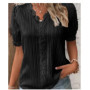 Women's Summer New Top Solid Sexy V-Neck Hollow Short Sleeve Shirt Fashion Splice Plus Size Blouse Loose Street Apparel