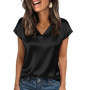 Summer New Silk Women T-Shirt V Neck Short Sleeve Satin Tops Loose Tee Female Casual T Shirts Solid Color Pullover