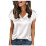 Summer New Silk Women T-Shirt V Neck Short Sleeve Satin Tops Loose Tee Female Casual T Shirts Solid Color Pullover