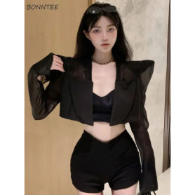 Blazers Women Chic Leisure Streetwear Patch Designs Summer Creativity Holiday Flare Sleeve Sexy Ulzzang Fashion Casual Fit New