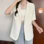 2025 Female Short Sleeved Suit Coat Women Summer Loose Fitting Solid Color Blazer Jacket Ladies Korean Leisure Tops Outerwear