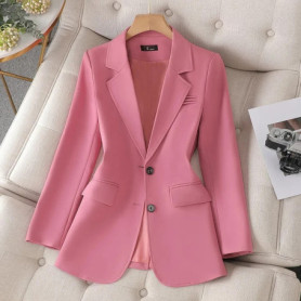 Fashion Women Pink Coffee Black Solid Blazer Female Long Sleeve Single Breasted Suit Jacket Coat Ladies Office Blazer Outerwear