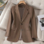 Fashion Women Pink Coffee Black Solid Blazer Female Long Sleeve Single Breasted Suit Jacket Coat Ladies Office Blazer Outerwear