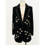 HIGH STREET Newest 2026 F/W Designer Jacket Women's Single Button Stunning Rhinestone Diamonds Beaded Bee Velvet Long Blazer
