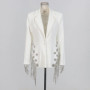 ZMEENNA White Blazer Notched Collar Single Button Patchwork Metal Tassel Jackets For Women 2025 Spring Fashion New Coats ZM628