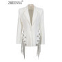 ZMEENNA White Blazer Notched Collar Single Button Patchwork Metal Tassel Jackets For Women 2025 Spring Fashion New Coats ZM628