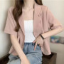 Summer Blazers Classic Women Simple Leisure Loose Korean Style Youth Single Breasted Slight Strech Comfortable Solid Color Tops