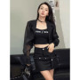 Women Blazers See Through Crop Tops Ins Patchwork Mesh Long Sleeve Sun-proof Fitness Breathable Fashion Korean Style Shirts